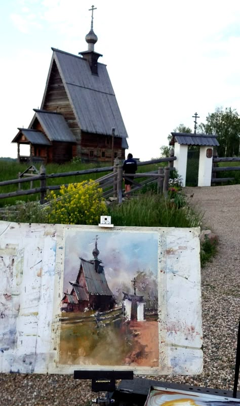 Vladislav Yeliseyev Plein Air Landscape Paintings, Plein Air Sketch, Vladislav Yeliseyev, Watercolor Plein Air, Plein Air Watercolor, Watercolor Architecture, Landscape Sketch, Seni Cat Air, Watercolor Landscape Paintings