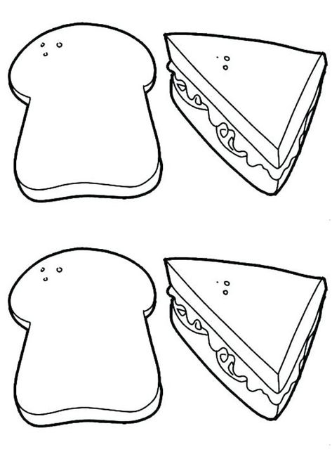 Sandwich Coloring Page For Kids Sandwich Coloring Pages, Preschool Program, Jam Sandwich, Picnic Sandwiches, May Crafts, Food And Snacks, Experiments Kids, English Worksheets For Kindergarten, Duck Drawing