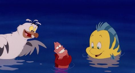 The little mermaid Scuttle, Sebastian, and Flounder 1989 Sebastian Little Mermaid, Disney Stills, Flounder And Sebastian, Mermaid Found, Disney Sidekicks, Mermaid Phone, Mermaid Images, Mermaid Under The Sea, Star Wars Disney