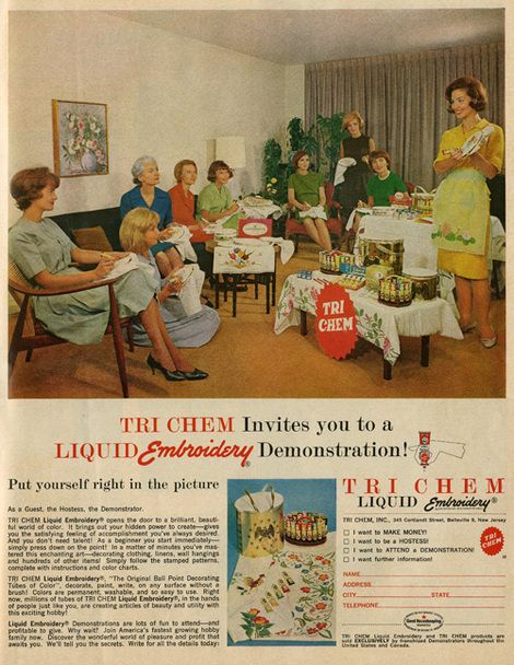 Tri-Chem and Artex - My mom loved these! I can still remember the smell of the paint. She would paint everything from pictures to towels, sheets, pillowcases - just about anything! Brown Painted Cabinets, Artex Paint, Liquid Embroidery, Grandma Journal, Quilt History, 1950s Decor, Product Ads, Painted Cabinets, Childhood Memories 70s