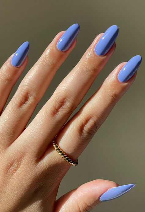 Spring Nails Solid, Periwinkle Nails, Nails Solid Color, Nails Solid, Solid Color Nails, Chill Pill, Almond Acrylic Nails, Blue Nail, Oval Nails