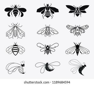 Honey Bee Illustration Design, How To Draw A Bee, Bee Concept Art, Vintage Bee Tattoo, Bee Line Art, Insect Logo, Bee Logo Design, Insects Tattoo, Bee Vector