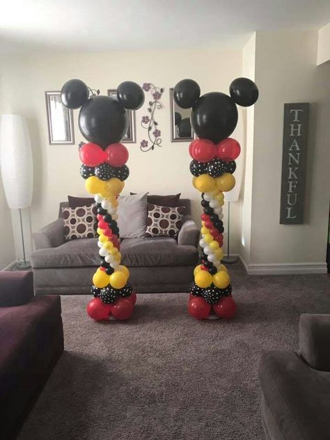 Mickey Mouse Balloon Columns, Mickey Mouse 1st Birthday Decorations, Mickey Balloon Arch, Mickey Mouse Balloon Decor, Mickey Mouse Balloon Arch, Mickey Mouse Balloon, Mickey Mouse Party Decorations, Mickey Mouse Birthday Decorations, Mickey 1st Birthdays