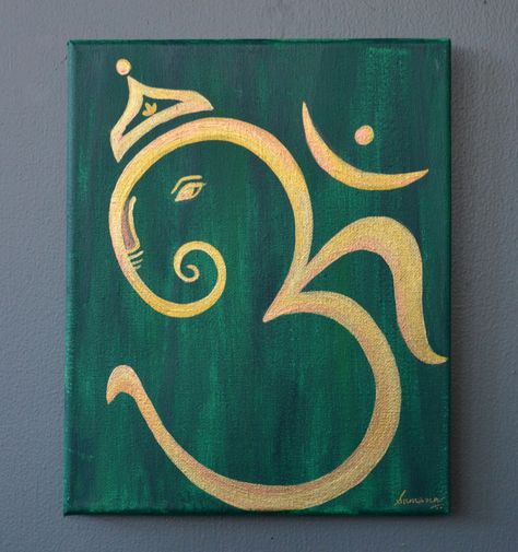 Om Ganesha Acrylic Canvas Painting ~ Home Decor Art/ Wall Art/ Yoga Studio Decor/ Prayer Room Art by AnArtsyAppetite on Etsy https://www.etsy.com/listing/248941161/om-ganesha-acrylic-canvas-painting-home Radha Painting Easy, Krishna Painting Easy, Om Ganesha, Diwali Painting, Canvas Painting Home Decor, Ganesh Art Paintings, Acrylic Canvas Painting, Radha Painting, Yoga Studio Decor