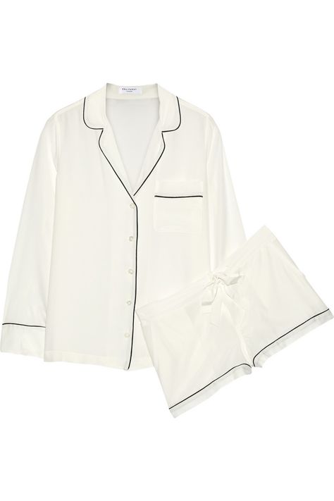 Equipment Lillian Washed-Silk Pajama Set, $395; net-a-porter.com - ELLE.com White Silk Pajamas, Silk Pijamas, Jeans Closet, Best Pjs, Hospital Gowns, Silk Pjs, Dior Jacket, Silk Pyjamas, Bride Lingerie