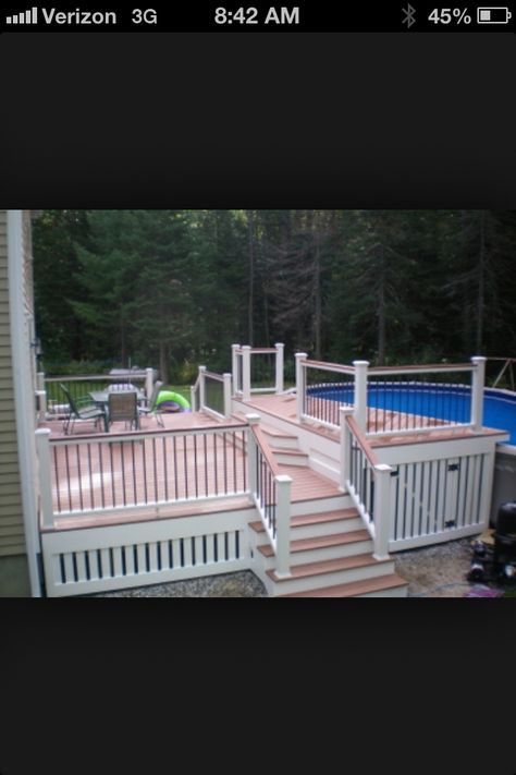 Small space deck ideas Love this for my house- out the back door to the deck and into the pool! Trex Deck Around Above Ground Pool, Pool Deck Attached To House, Decks Around Pools, Composite Decks, In Ground Pool, Pool Deck Plans, Deck Pool, Best Above Ground Pool, Swimming Pool Decks