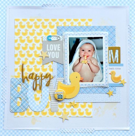 Lullaby Love - Pebbles - Hey Little Magpie Bath Scrapbook Layouts, Bath Time Scrapbook Layouts, First Bath Scrapbook Page, 1 Month Old Scrapbook Layouts, Baby Album Ideas Scrapbooking, Baby Scrapbook Ideas Layout, Baby Boy Scrapbook Page Ideas, Baby Scrapbook Layouts, Baby Scrapbook Ideas