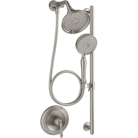 KOHLER Bancroft Vibrant Brushed Nickel Shower Bar System in the Shower Systems department at Lowes.com Kohler Shower System, Kohler Bancroft, Shower Build, Kohler Shower, Slide Bar, Tub Spout, Shower Curtain Rods, Custom Shower, Shower Kits