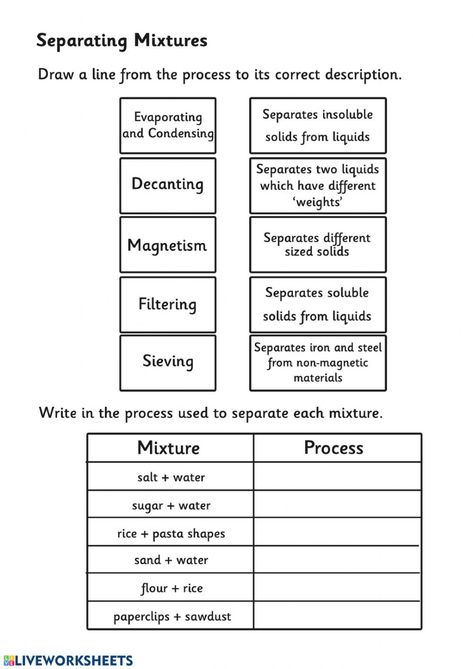 Separation Of Mixtures, Separating Mixtures, Chemistry Worksheets, 2nd Grade Reading, Science Worksheets, Teacher Worksheets, Educational Worksheets, Math Worksheet, Worksheet Template