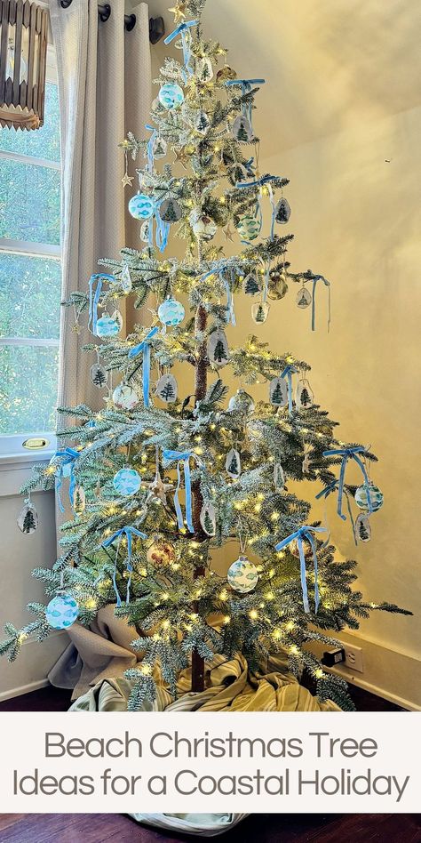 A beach-themed Christmas tree brings the serene beauty of the coast right into your home, making your holiday decor feel fresh, calming, and unique. Beach Themed Christmas Tree, Beach Christmas Tree, Mint Tone, Beach Christmas Trees, Coastal Color Palette, Themed Christmas Tree, Florida Christmas, Beach Grass, Home Making