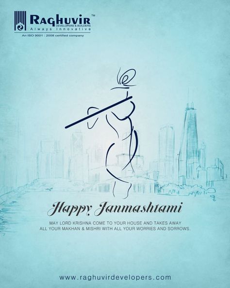 May the tunes of Krishna's melody fill up your lives with eternal bliss. Happy Janmashtami! #RaghuvirDevelopers Janmastmi Poster, Janmashtami Poster Design, Janmashtami Creative Post, Janmashtami Post, Janmashtami Creative, Krishna Ashtami, Jewelry Background, Dance Posters, Festival Branding