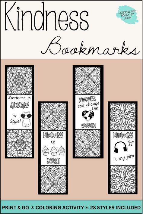 Kindness Bookmarks for your student to color! 28 Different styles available that students from TK-12th grade will enjoy! #Kindness Activities; #Kindness Bookmarks; #Kindness Week; #Kindness Ideas; #Kindness Recess Ideas; #Great Kindness Challenge; #Random Acts of Kindness Kindness Bookmarks, Random Acts Of Kindness Ideas, Kindness Week, Kindness Ideas, Brownie Ideas, Themed Bookmarks, Kindness Challenge, Kindness Activities, Coloring Activity