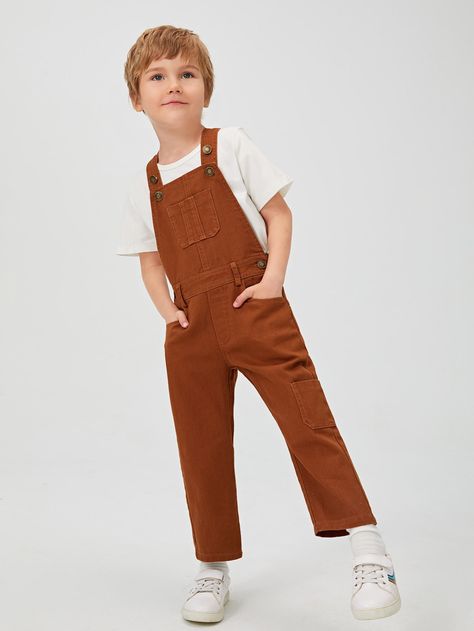 Brown Preppy Collar Sleeveless Denim Plain Overall Embellished Non-Stretch  Toddler Boys Clothing Brown Overalls Outfits, Pinafore Outfit, Overalls Boy, Boho Overalls, Kids Jeans Boys, Brown Overalls, Overalls Outfits, Denim Dungaree, Fashion Reference