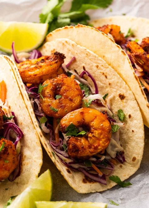 Blackened Shrimp Tacos - It Starts With Good Food Blackened Shrimp Tacos, Slaw For Shrimp Tacos, Big Easy Recipes, Homemade Slaw, Breakfast Sides Dishes, Spicy Shrimp Tacos, Shrimp Taco, Shrimp Taco Recipes, Blackened Shrimp