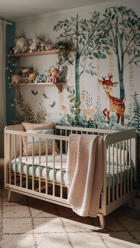 Discover charming woodland nursery ideas to create a cozy and enchanting space for your little one. Get inspired with our creative décor tips and themes. Woodland Theme Nursery Boy, Nursery Wall Ideas, Nursery Ideas Gender Neutral, Nursery Woodland Theme, Unique Nursery Ideas, Baby Room Decor Ideas, Woodland Nursery Ideas, Pretty Nursery, Baby Boys Room