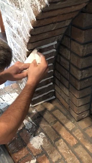 How to: German Schmear Brick Fireplace Schmear Brick Fireplace, Brick Fireplaces Ideas, Change Fireplace, German Schmear Brick Fireplace, German Schmear Brick, German Smear Brick, White Wash Brick Fireplace, German Schmear, Fireplace Brick