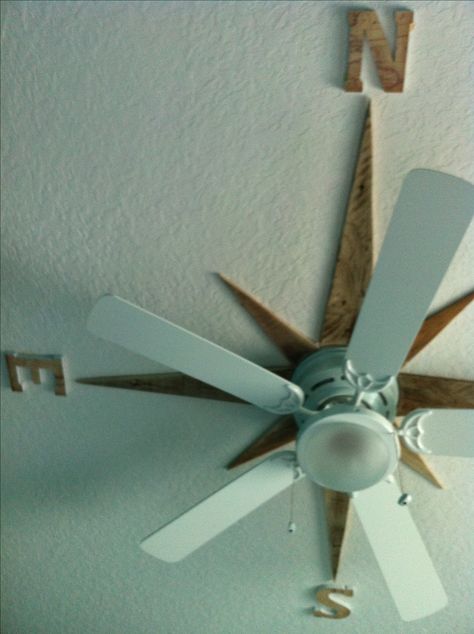 I made a nautical star on the ceiling around the fan using pallet wood. Deco Marine, Nautical Room, Nautical Bedroom, Nautical Star, Small Bedrooms, Beach House Interior, Nautical Home, House Decorating, Decor Minimalist