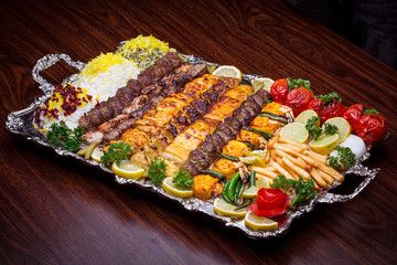 Kebab Platter, Persian Rice, Kebabs On The Grill, Milk Dessert, Red Onion Salad, Onion Salad, Red Rice, Perfect Pasta, Persian Food