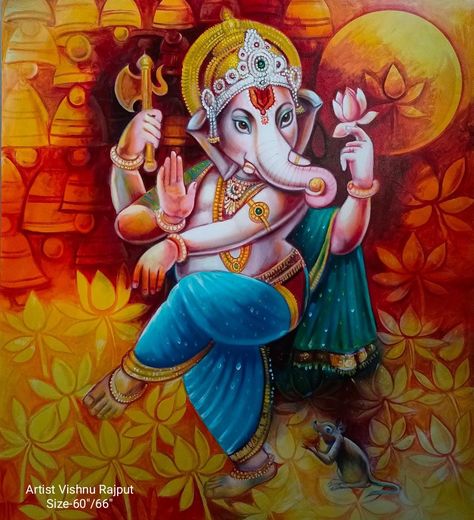 Handmade Original Lord Ganesha Oil Canvas Painting Modern Ganesha Painting, Ganesh Modern Art, Ganesha Modern Art, Shiv Painting, Ganpati Paintings, Lord Painting, Baby Ganesh, Ganesh Painting, Ganesha Art Illustration