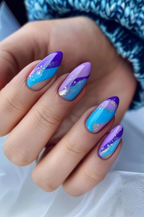 40+ Blue Nails Ideas to Make Your Outfits Pop This Spring & Summer - Flo's Blog New Nail Designs 2024, Cute Nail Ideas For Acrylics, Purple And Blue Nails Ideas, Purple And Blue Nails Designs, Nails Blue And Purple, Purple Blue Nails, Blue And Purple Nails, Purple And Blue Nails, Blue Purple Nails