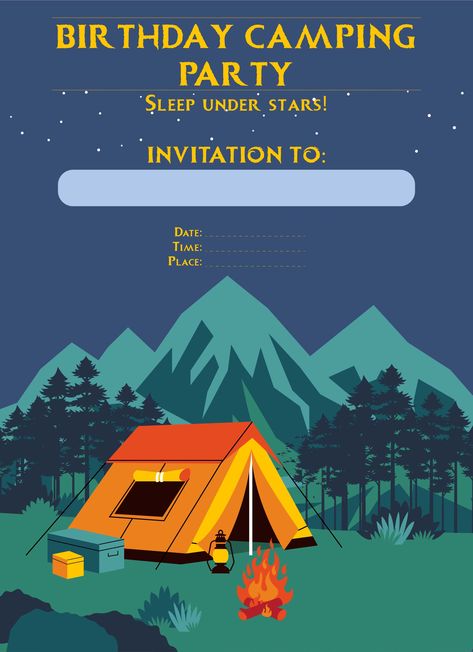 Camping Birthday Invites Free Printables, Camping Invitations Birthday, Kids Camping Birthday Party, Camping Wedding Invitations, Camping Birthday Party Invitations, Camping Party Invitations, Camping Birthday Invitations, Camping Invitations, Camping Theme Birthday Party