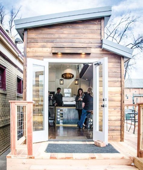 Tiny house turned coffee shop. Pocket Cafés: Story Coffee Co. - Fresh Cup Magazine Tiny Home Coffee Shop, Old House Turned Coffee Shop, Shed Coffee Shop Ideas, Tiny House Bakery, Bakery Shed Tiny House, Garage Coffee Shop Ideas, Tiny House Coffee Shop, Micro Coffee Shop, Shed Coffee Shop