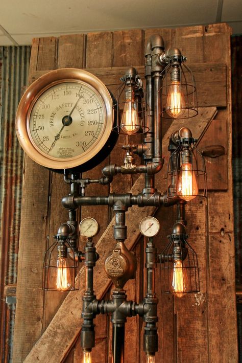 Steampunk Industrial / Antique Steam Gauge / Heine Boiler Company / St Mansion Rooms, Steampunk Home Decor, Industrial Antique, Steampunk Ideas, Steampunk House, Steampunk Industrial, Steampunk Lamp, Old Home, Best Flooring