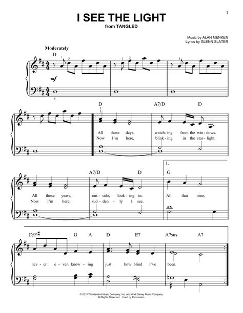 I See The Light Piano, Keyboard Notes, Popular Piano Sheet Music, Alan Menken, Finger Piano, I See The Light, Voice Lessons, Trumpet Sheet Music, Song Notes