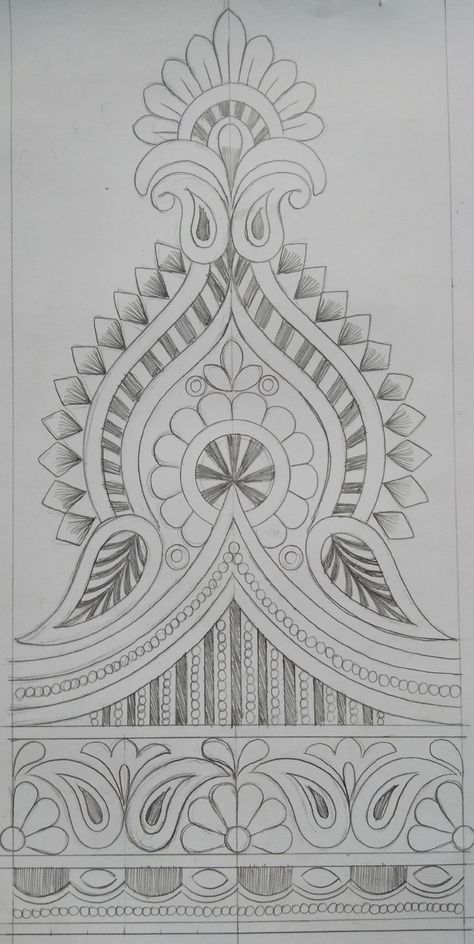 Saree Border Designs Drawing, Rose Embroidery Designs, Peacock Embroidery Designs, New Embroidery Designs, Flower Drawing Design, Textile Prints Design, Geometric Drawing, Diy Embroidery Patterns, Border Embroidery Designs