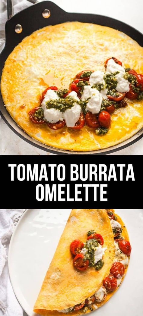 Pesto Omelette Recipe, Breakfast Burrata, High Protein Omelette, Tomato Omelette, Healthy Oat Cookies, High Protein Vegetarian, Lemon Cupcake Recipe, Tomato Breakfast, Breakfast Omelette