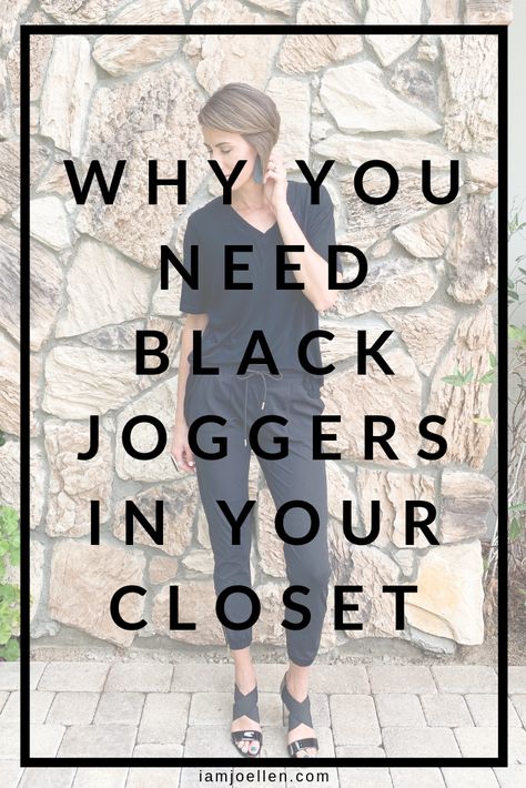 Style Black Joggers Women, How To Dress Up Black Joggers, Dress Up Black Joggers, Black Jogging Pants Outfit, Black Joggers Outfit Work, How To Dress Up Joggers, Black Joggers Outfit Dressy, Black Joggers Outfit Casual, Black Jogger Pants Outfit