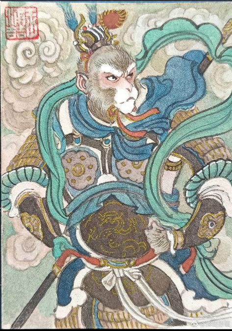 Sun Wukong Chinese Art, Sun Wukong Art, Sun Wu Kong, Asian Folklore, Chinese Artwork, Chinese Art Painting, Monkey Art, Japanese Illustration, Sun Wukong