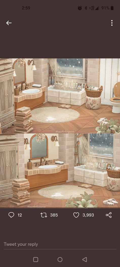 Animal Crossing Toilet Design, Acnh Interior Designs Bathroom, Acnh Mirror Design, A Home Bathed In Elegance Acnh, Acnh Cottagecore Bathroom, Acnh Bathroom Ideas Cottagecore, Animal Crossing Bathroom Ideas, Acnh Bathroom Ideas, Acnh Cottagecore House