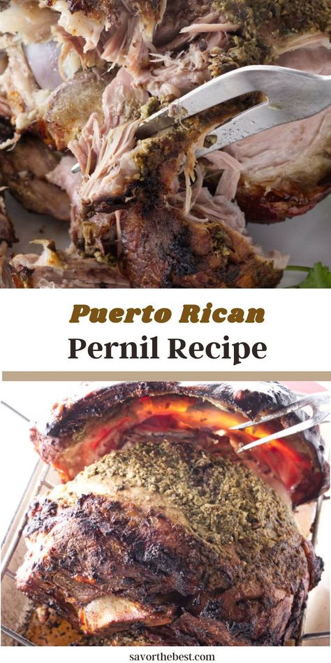 Our Puerto Rican pork roast recipe results in the juiciest and most tender roast pork you’ve ever had! A three-day marinade in a special Puerto Rican spicy garlic paste infuses the meat with intense flavor. The thick pig skin cap, also known as a chicharrón, turns out perfectly crisp. Puerto Rican Meat Recipes, Best Pernil Recipe Puerto Rican, Pernil Recipe Puerto Rican, Puerto Rican Pork Shoulder, Pork Shoulder Oven, Puerto Rican Pork, Pernil Recipe, Puerto Rican Pernil, Lechon Recipe