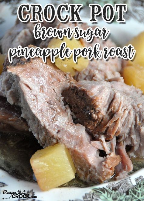 This Crock Pot Brown Sugar Pineapple Pork Roast is so simple it can be thrown together in less than two minutes. After your crock pot does all the work, you have a tender, juicy roast with a wonderful au jus for everyone to enjoy! Pork Roast Crock Pot Recipes, Brown Sugar Pineapple, Pork Steak Recipe, Crockpot Pork Roast, Pot Roast Crock Pot Recipes, Pineapple Pork, Crockpot Roast, Pork Steak, Crockpot Pork