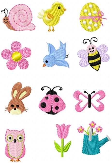 Mini Girly Spring Set - 12 Designs! Appliqué Designs, Spring Designs, Miniature Embroidery, Girls Applique, Spring Set, Machine Embroidery Applique, Diy Resin Crafts, Quilling Designs, Applique Embroidery Designs