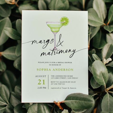 Margs & Matrimony Green Lime Bridal Shower Invitation Couple Shower Themes Wedding, Margs And Matrimony Bridal Shower Ideas, Margs & Matrimony, Bridal Shower Tropical, Couples Shower Themes, Bridal Shower Cocktails, Outdoor Garden Party, Tropical Bridal Shower Invitations, Bold Wedding Invitations