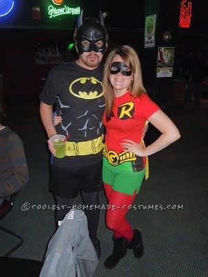 Coolest 1000+ Homemade Costumes You Can Make! Diy Robin Costume, Diy Robin Costume For Women, Robin Costume Women, Batman And Robin Costume For Couples, Robin Costume Man, Female Robin Costume, Batman And Robin Cosplay, Batman And Robin Costumes, Superhero Dress Up