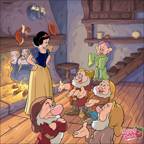 Seven Dwarfs Drawing, Dwarfs Drawing, Snow White Cottage, Snow White And Seven Dwarfs, Snow White Coloring Pages, Snow White Art, Snow White Dwarfs, Disney Best Friends, Disney Paintings