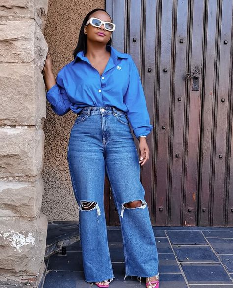 All Blue Jean Outfits For Women, Spring Fashion Black Women, Casual Spring Outfits Black Women, Blue Button Down Shirt Outfit, Outfits Classy Casual, Beauty Tutorial, Neat Casual Outfits, Jeans Outfit Women, Outfits Classy