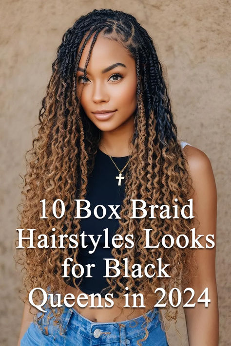 10 Box Braid Hairstyles Looks for Black Queens in 2024 Protective Hairstyles Knotless Braids, Curly Hair Braids Black Women, Box Braid With Curls At The End, 30 Year Old Black Women Hairstyles, Braid Styles For Mixed Women, Fall Braids Black Women 2024, Hair Styles Weaves For Black Women, Small Box Braids Mid Back Length, Knotless Braids Hairstyles 2024