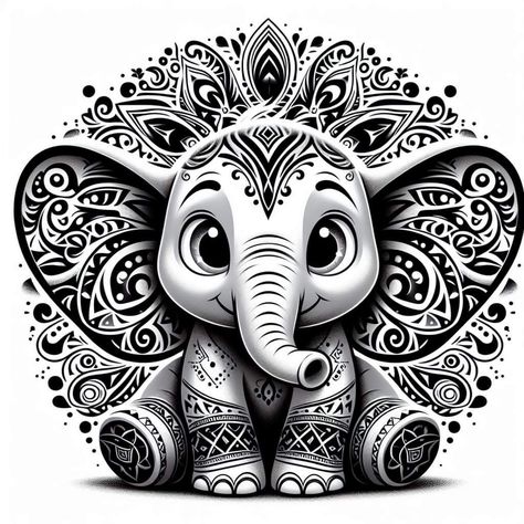 Very Detailed Drawings, Dream Catcher Coloring Pages, Elephant Artwork, Armband Tattoos, Mandala Elephant, Idee Cricut, Kids Animals, Silhouette Clip Art, Elephant Tattoo