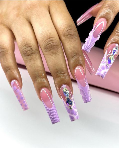 Nail Designs Bling, Birthday Nail Designs, Wave Nails, Pop Art Nails, Purple Acrylic Nails, Purple Nail Designs, Long Acrylic Nail Designs, Pretty Nail Art Designs, French Tip Acrylic Nails