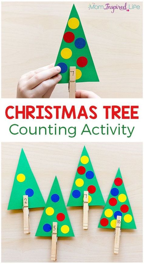 This Christmas tree counting activity is a fun way for preschoolers to learn number sense this holiday season! #christmas #christmasactivities #math #mathcenters Hannukah Math Preschool, Christmas Activities Preschool, Christmas Maths, Math Counting Activities, Christmas Preschool, Christmas Units, December Activities, Counting Activity, Preschool Christmas Crafts