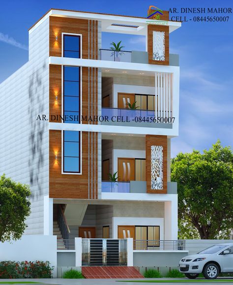 Tower dedign Latest Elevation Designs For House G+2, Front Elevation Designs G+2 East Facing, G 2 Front Elevation Design Latest East Face, Tower Elevation Design, G 2 Front Elevation Design Latest, Indian House Exterior Design, 20x40 House Plans, Building Front Designs, 3 Storey House Design