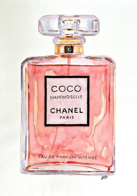 Chanel Poster, Perfume Art, Parfum Chanel, Chanel Art, Art Watercolor Painting, Chanel Perfume, Still Life Painting, Art Watercolor, Coco Chanel