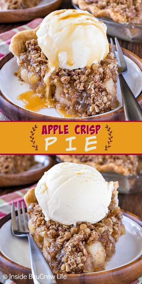 Apple Crisp Pie Recipe, Oatmeal Crumb Topping, Crunchy Oatmeal, Oatmeal Crumble Topping, Apple Crisp Pie, Pie Homemade, Apple Crumb Pie, Oatmeal Crumble, Apple Pie Recipe Easy