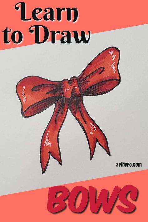 How To Draw Bows, Draw A Bow, Bow Step By Step, Drawings For Beginners, Bow Drawing, Doodle Paint, Easy Drawings For Beginners, Bow Light, Christmas Bow