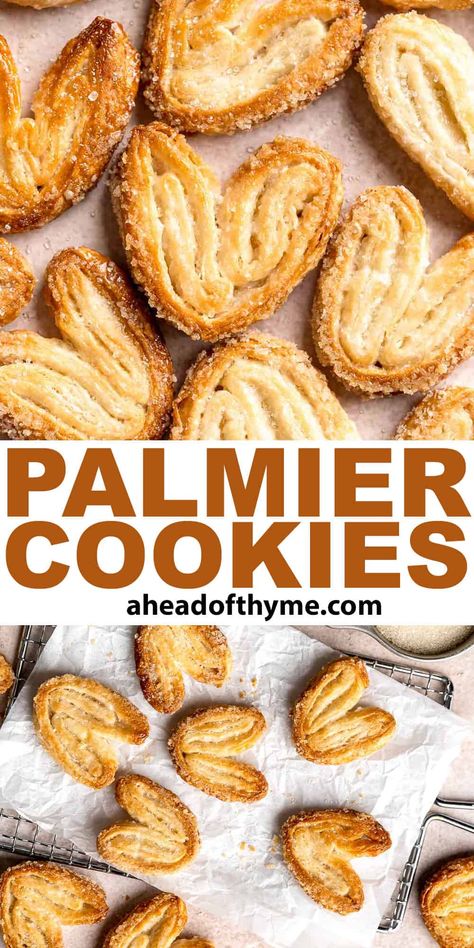 Palmiers Elephant Ears Cookies, French Palmier Cookies, 2 Ingredient Palmier Cookies, Palmers Cookies, Puff Pastry Cookie Recipes, Palmer Cookies, Palmiers Recipe Puff Pastries, Puff Pastry Recipes Easy, Puff Pastry Palmiers