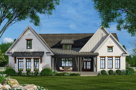 Clustered Bedroom House Plans - Architectural Designs Built In Lockers, Rose House, American Farmhouse, Ranch House Plan, Emma Rose, Farmhouse Style House Plans, Farmhouse House, Farmhouse Plan, House Decorations